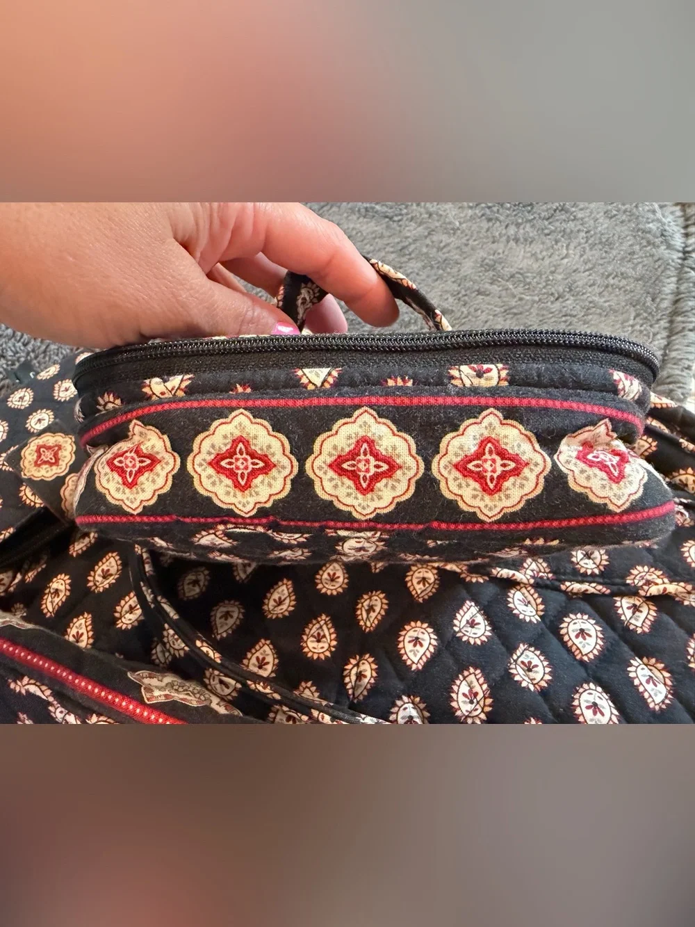Quilted Black Paisley Tote Set - Travel Bag with Accessories